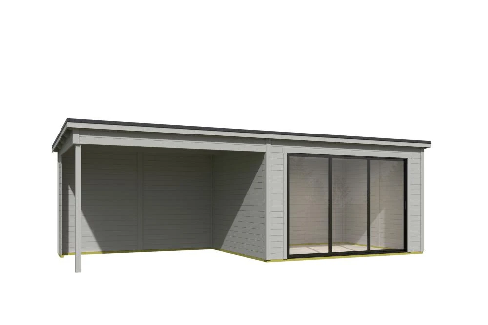 Outdoor Life Blokhut Pernilla met Overkapping Platinum Grey 385 x 295 cm - Afbeelding 2